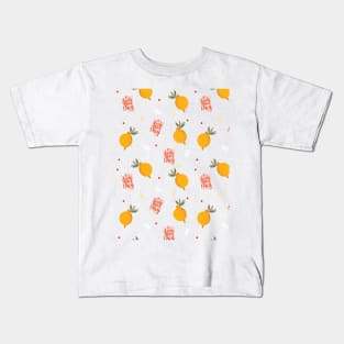 Summer Lemon Pattern on Blue Kids T-Shirt